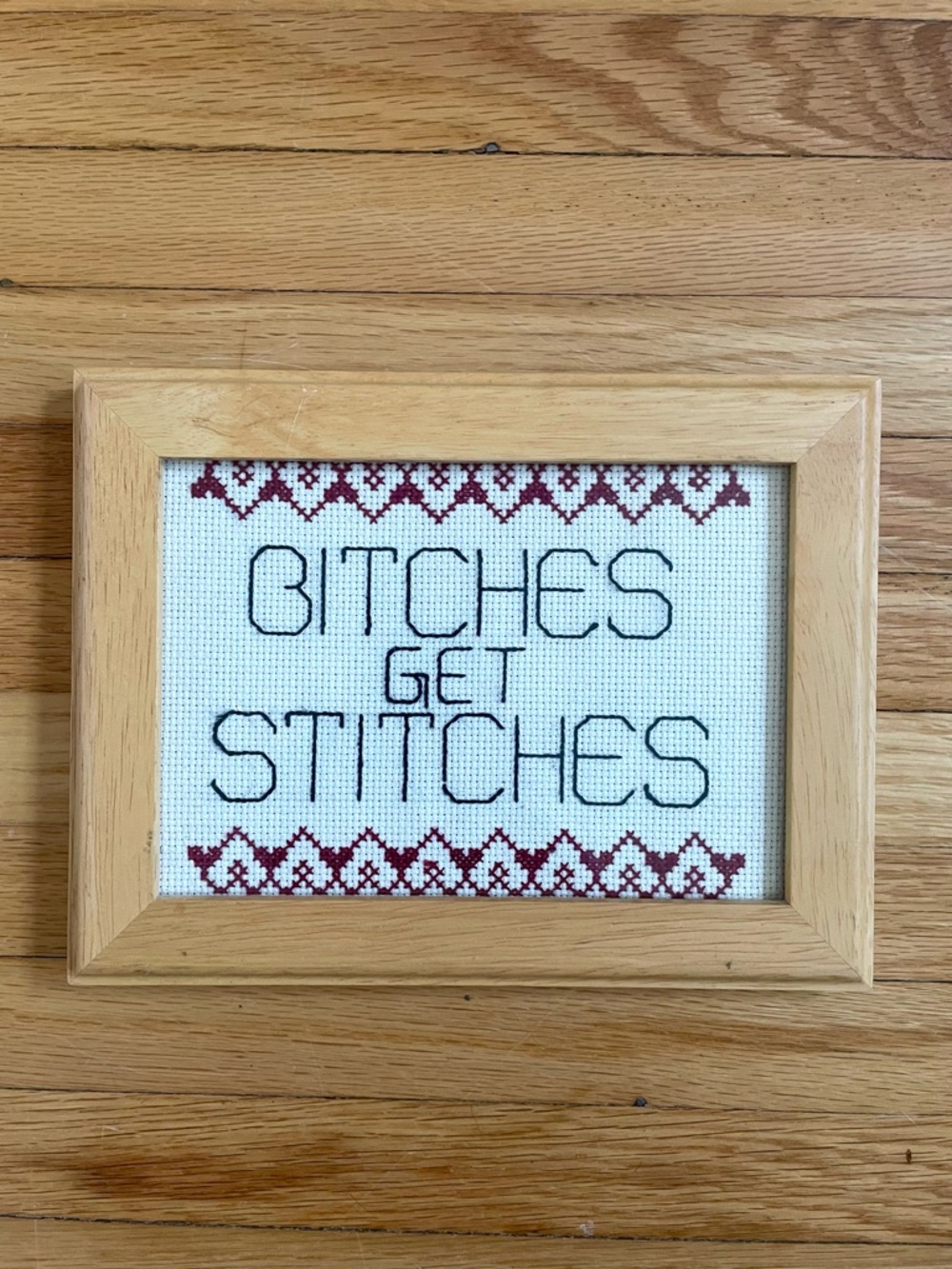 Framed 'Bitches Get Stitches' Cross-Stitch